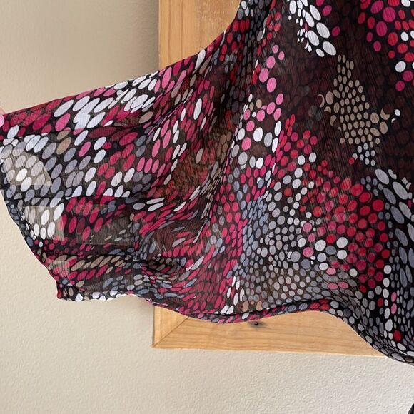 Guess Sheer Red Wine Black Gray Cropped Blouse Elastic Waist Size XSmall - Picture 4 of 14